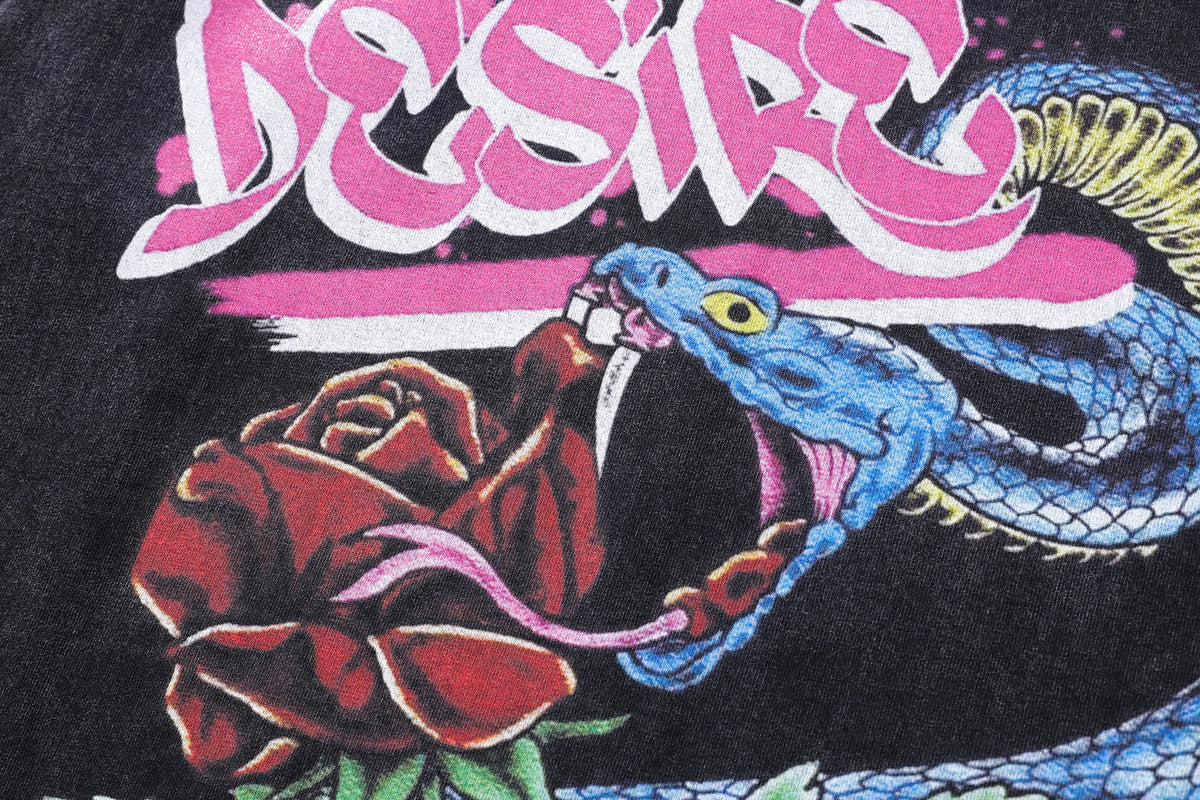 Snake t-shirt rose print tee retro poster top in vintage grey