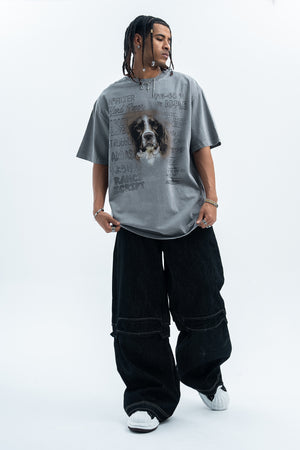 Dog t-shirt puppy print top retro cartoon tee animal jumper in grey