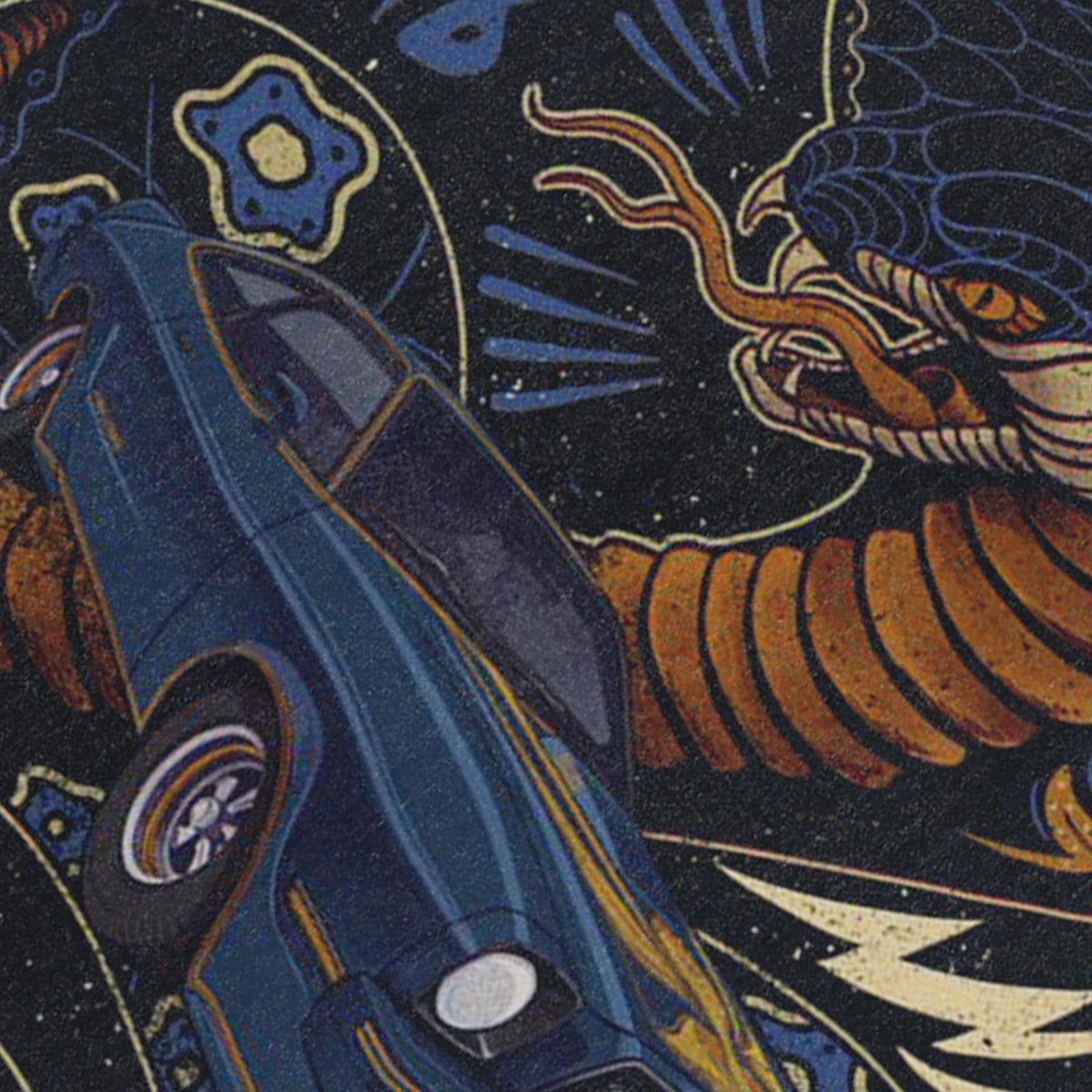 Mustang car sleeveless t-shirt cobra print surfer vest retro poster tank top in acid wash black