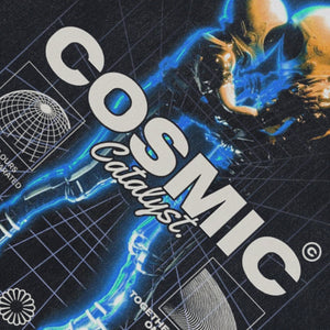 Cosmic slogan sleeveless t-shirt psychedelic astronaut poster surfer vest spaceman tank top in acid wash black