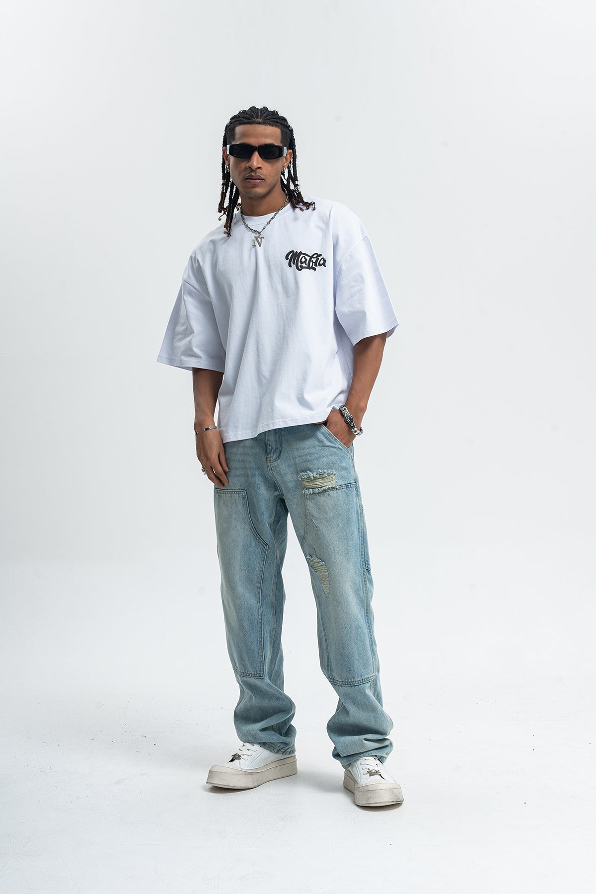 Gangster t-shirt Mafia slogan tee retro hip-hop top in white