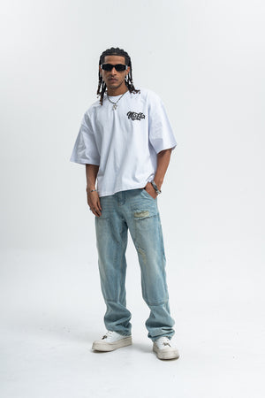 Gangster t-shirt Mafia slogan tee retro hip-hop top in white