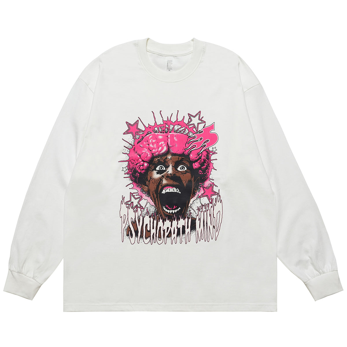 Psychopath slogan jumper long sleeve raver t-shirt grunge hip-hop top in brown