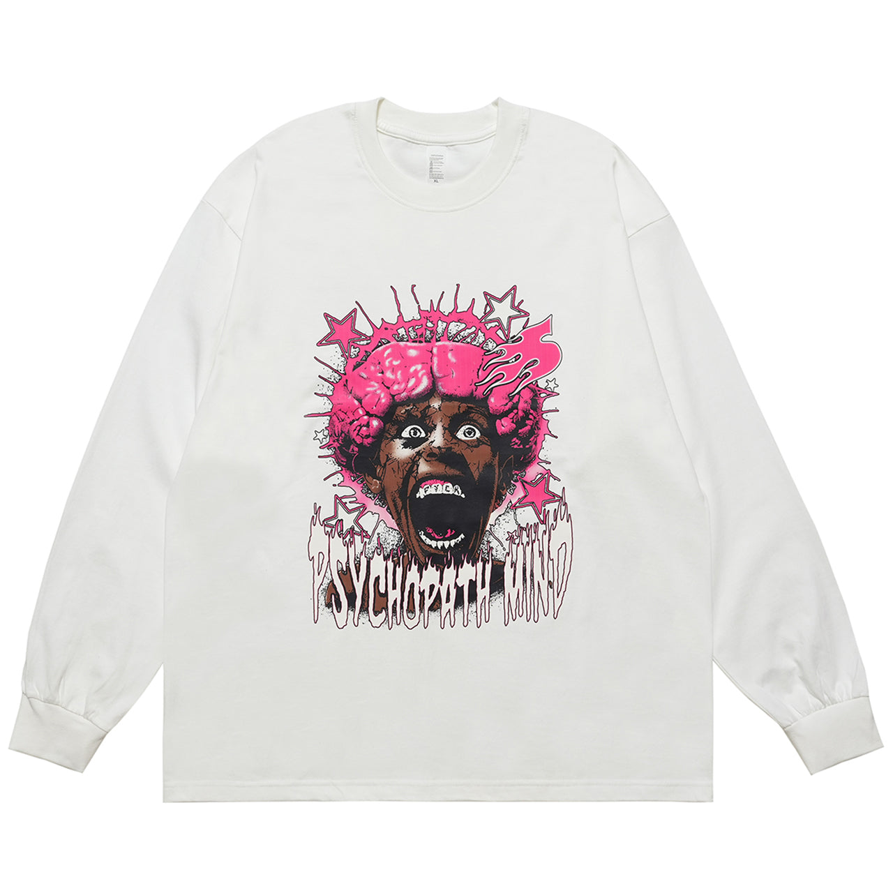 Psychopath slogan jumper long sleeve raver t-shirt grunge hip-hop top in white