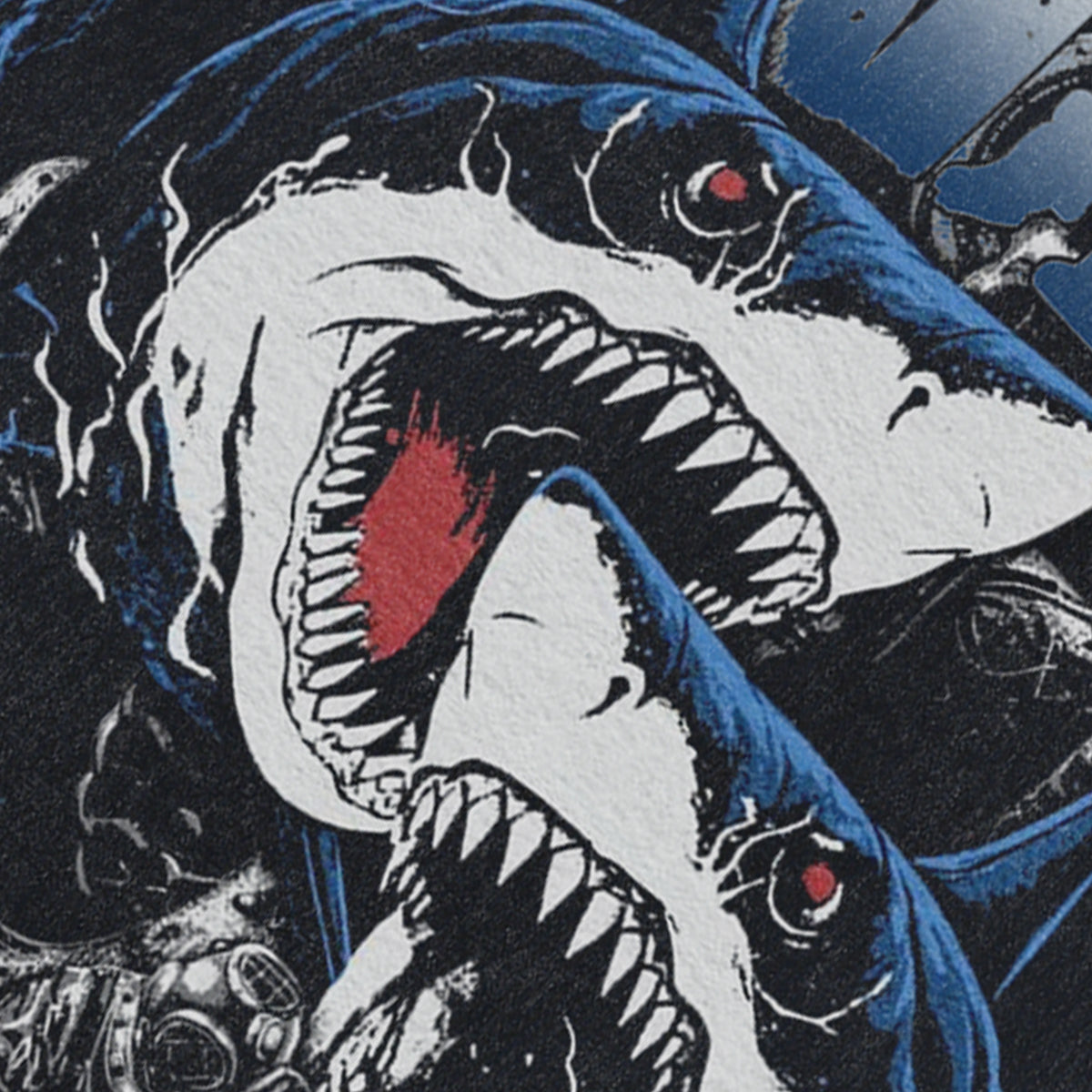 Shark print sleeveless t-shirt retro sea monster surfer vest 90s animal tank top in acid wash black