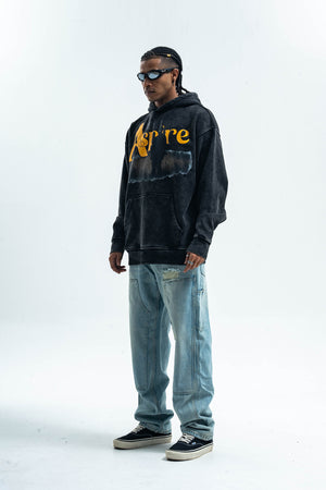 Motivational gunrge hoodie retro psychedelic print pullover aspire slogan jumper in acid grey