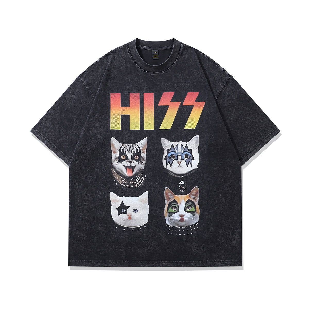 Metalcore t-shirt cat print tee metal band top in vintage grey