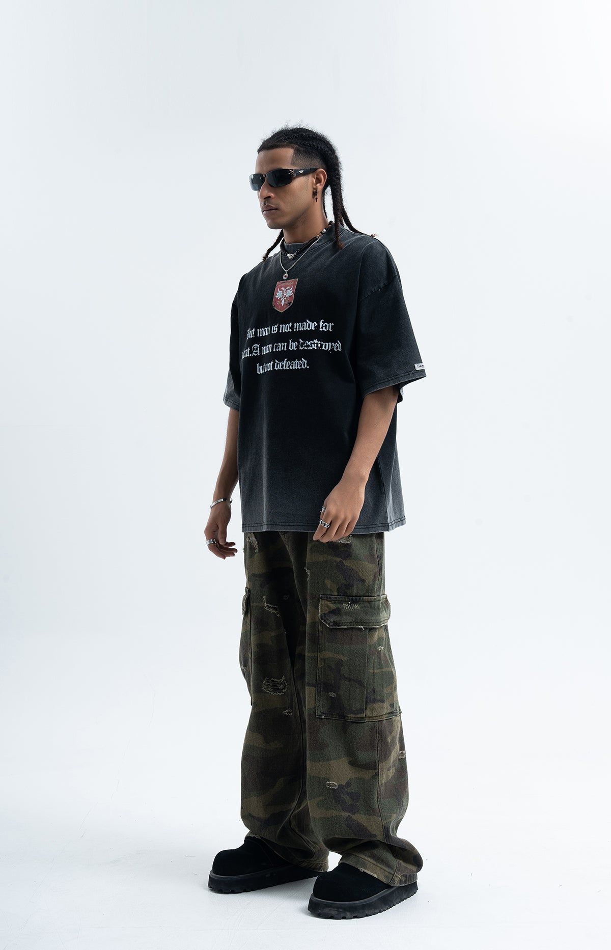 Motivational t-shirt retro grunge top old slogan tee in black