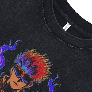 Jujutsu anime sleeveless t-shirt vintage Japanese vest retro cartoon tank top in acid wash black