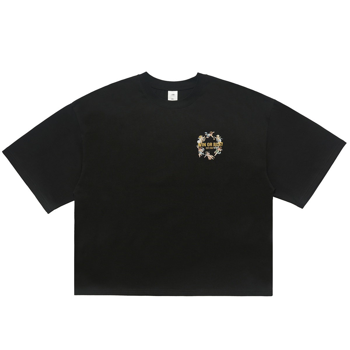 Angels print t-shirt vintage cartoon top retro pattern tee in black