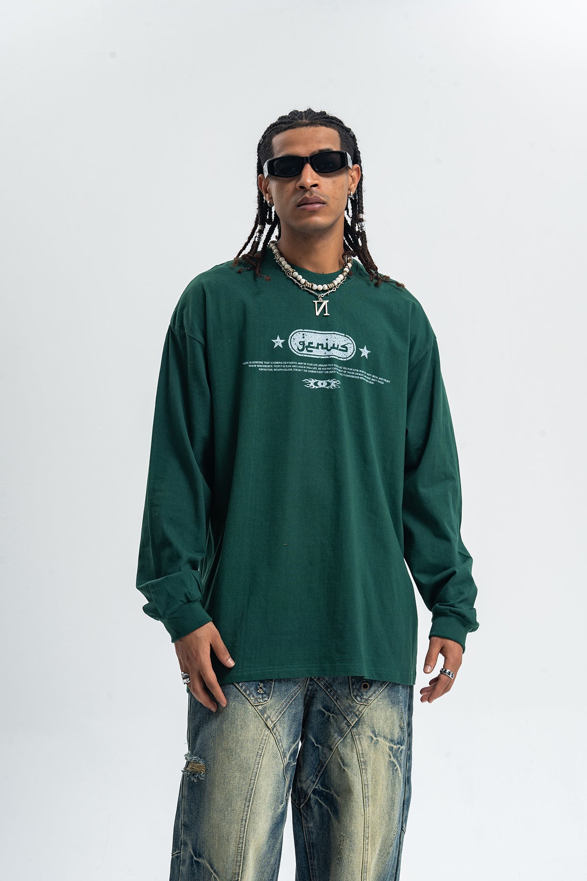 Genius slogan jumper 00s grunge long sleeve top skater t-shirt in black