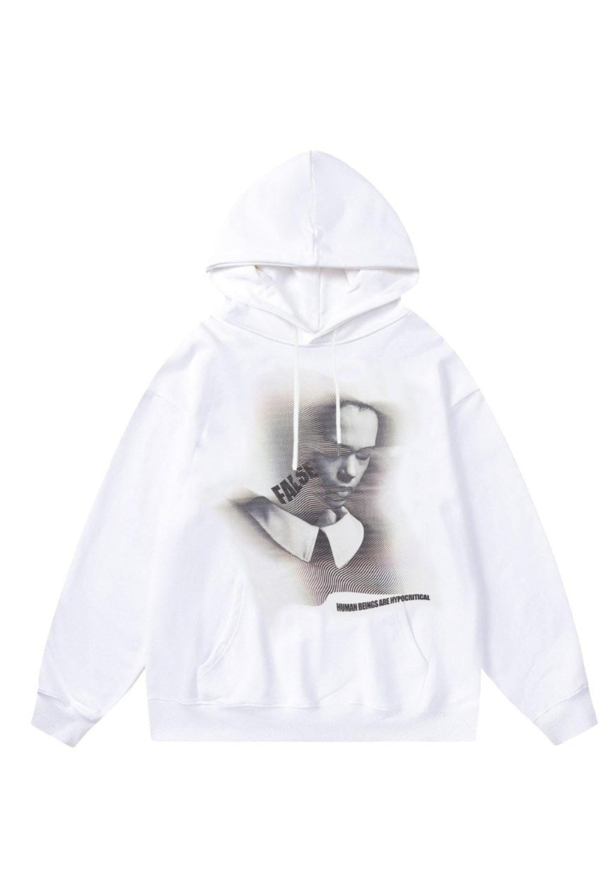 Cyber punk hoodie girl print pullover raver top in white