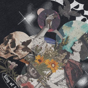 King print sleeveless t-shirt medieval cartoon vest 80s poster psychedelic tank top in acid wash black