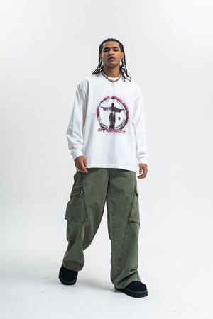 Saint print long sleeve top neon graffiti jumper grunge religion t-shirt in white