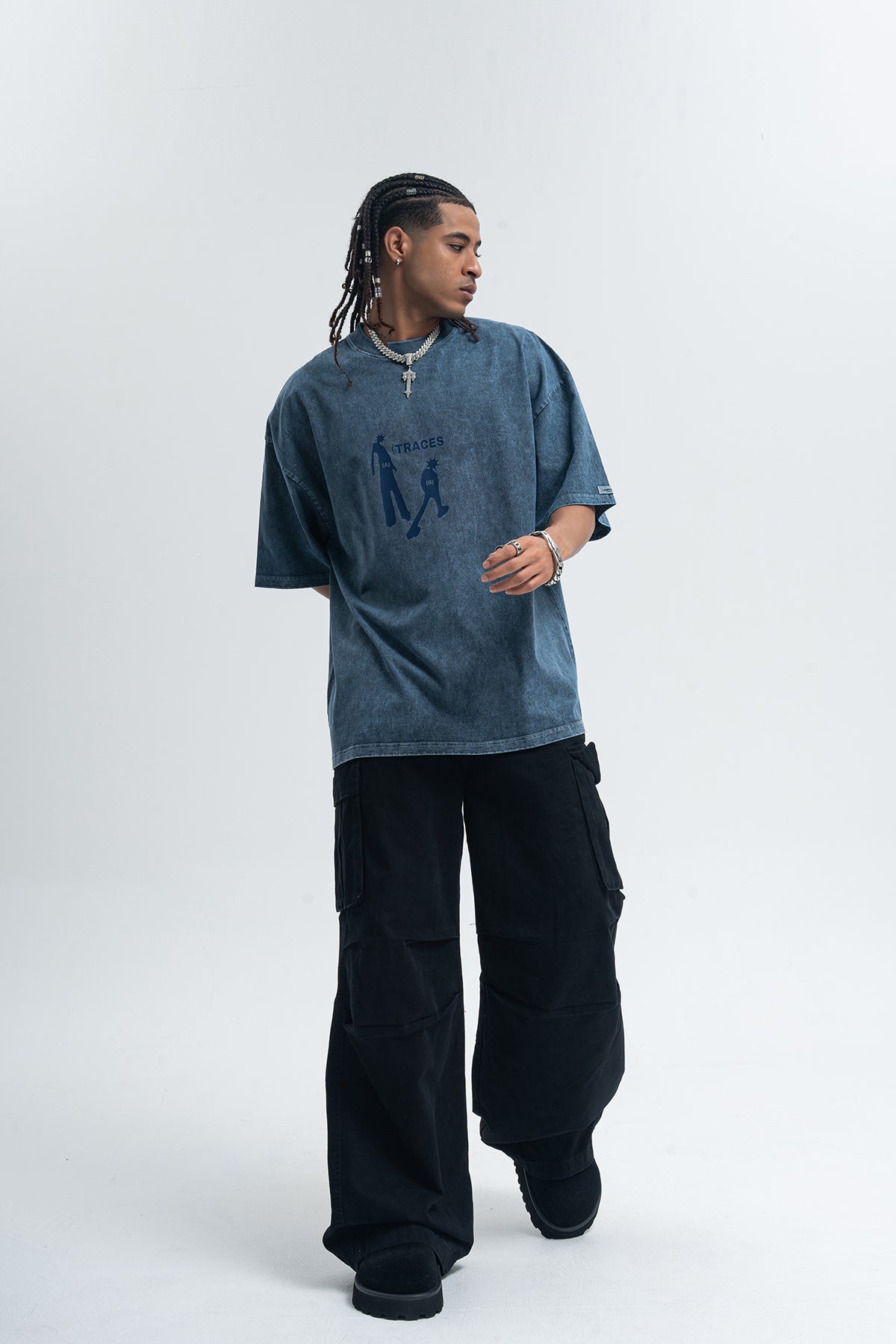 Punk print t-shirt mohawk top spiky hair tee in Purple