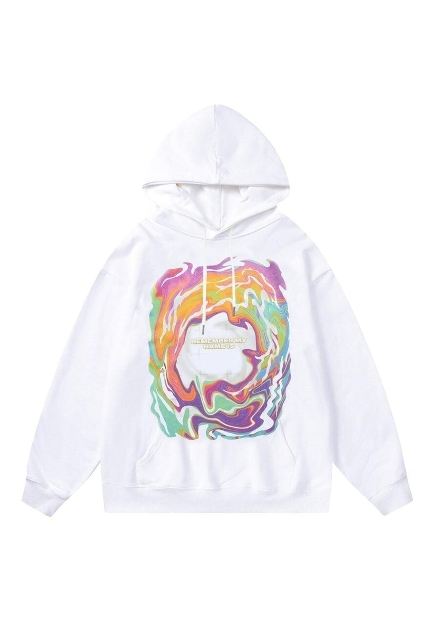 Flame print hoodie rainbow pullover raver top cyber jumper