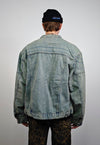 Denim varsity jacket round neck bleached jean college bomber