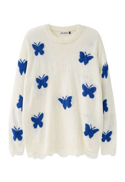 Butterfly sweater psychedelic jumper knitted rave top white