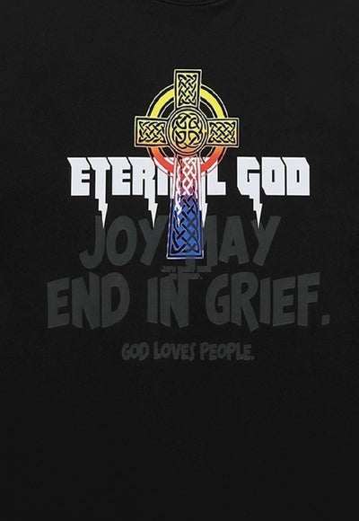 God slogan t-shirt cross print tee religion top in black