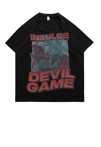 Devil print t-shirt punk tee Gothic game top in white