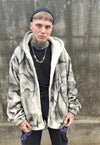 Rough bleach fleece hoodie washed out faux fur jacket grey