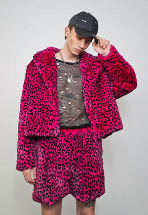 Cropped leopard trench coat pink short animal print jacket