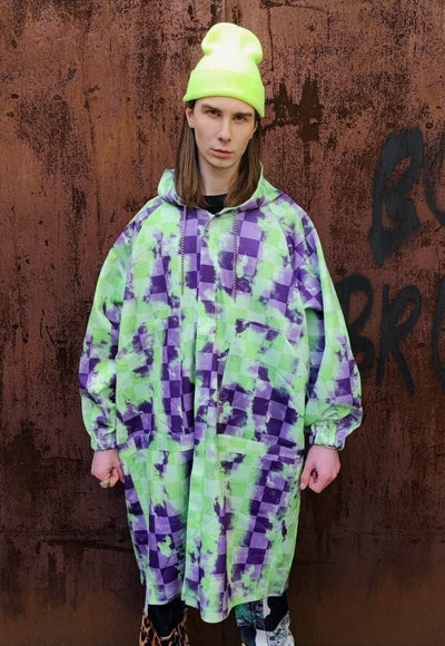 Check print jacket handmade festival windbreaker in tie-dye