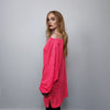 Deep V-neck sheer top revealing transparent sweatshirt cut out neck long sleeve see-through t-shirt rocker jumper edgy baggy tee in pink