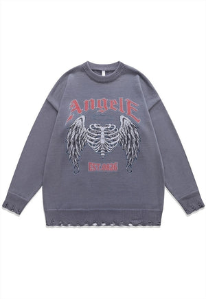 Angel wings sweater bones knit distressed scary jumper black