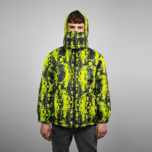 Horror fan jacket creepy print bomber green reversible punk college varsity detachable sleeves handmade gothic puffer hooded festival coat