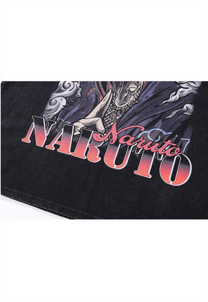 Anime t-shirt Japanese cartoon tee vintage Naruto top grey