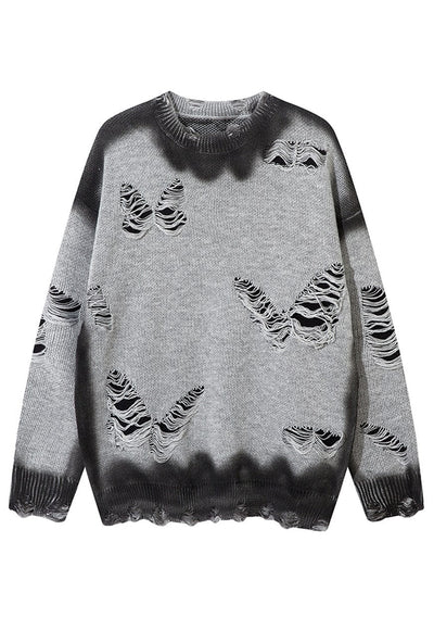 Graffiti sweater grey ripped punk y2k jumper butterfly top