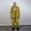 Checked faux fur hooded jacket geometric bomber bright raver coat fluffy winter fleece festival puffer neon burning man hoodie in yellow