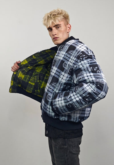 Paisley varsity jacket black tartan reversible bomber 4 in 1