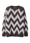 Striped sweater zigzag jumper knitted mesh top in black