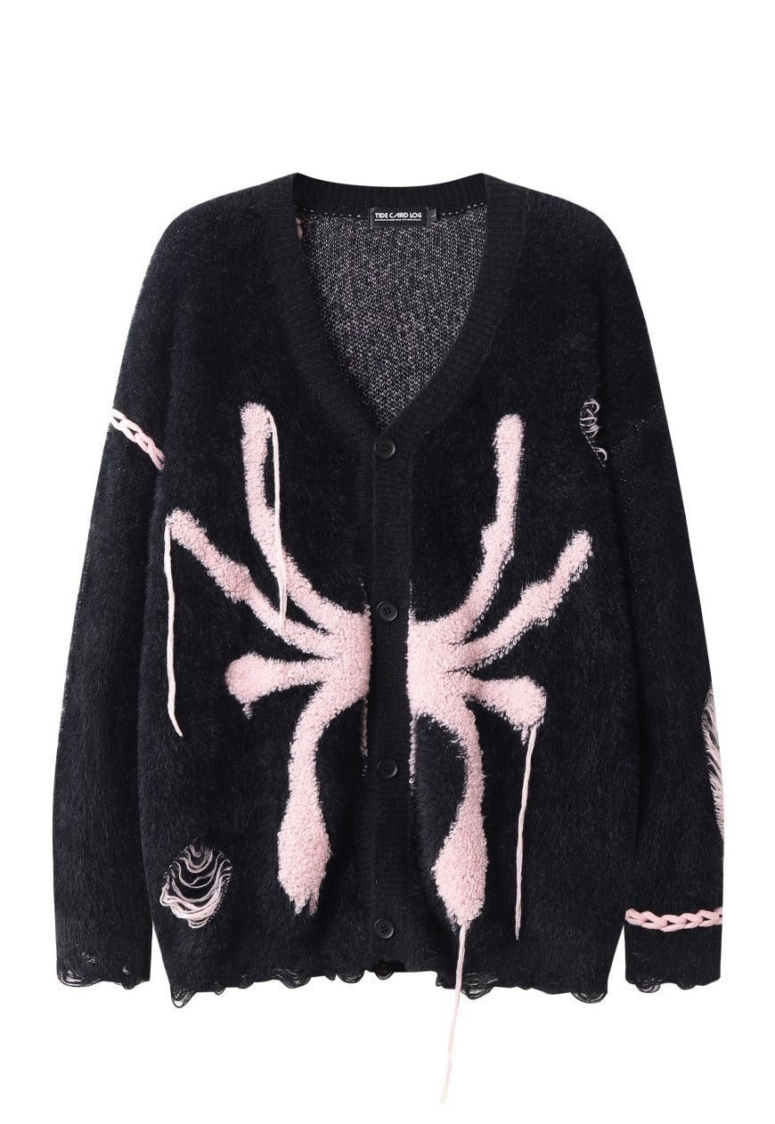 Spider cardigan Gothic rip jumper knitted punk top in black