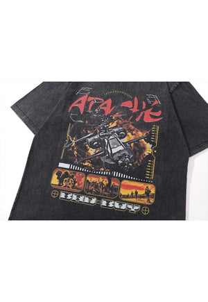 Helicopter t-shirt combat tee retro game top in vintage grey