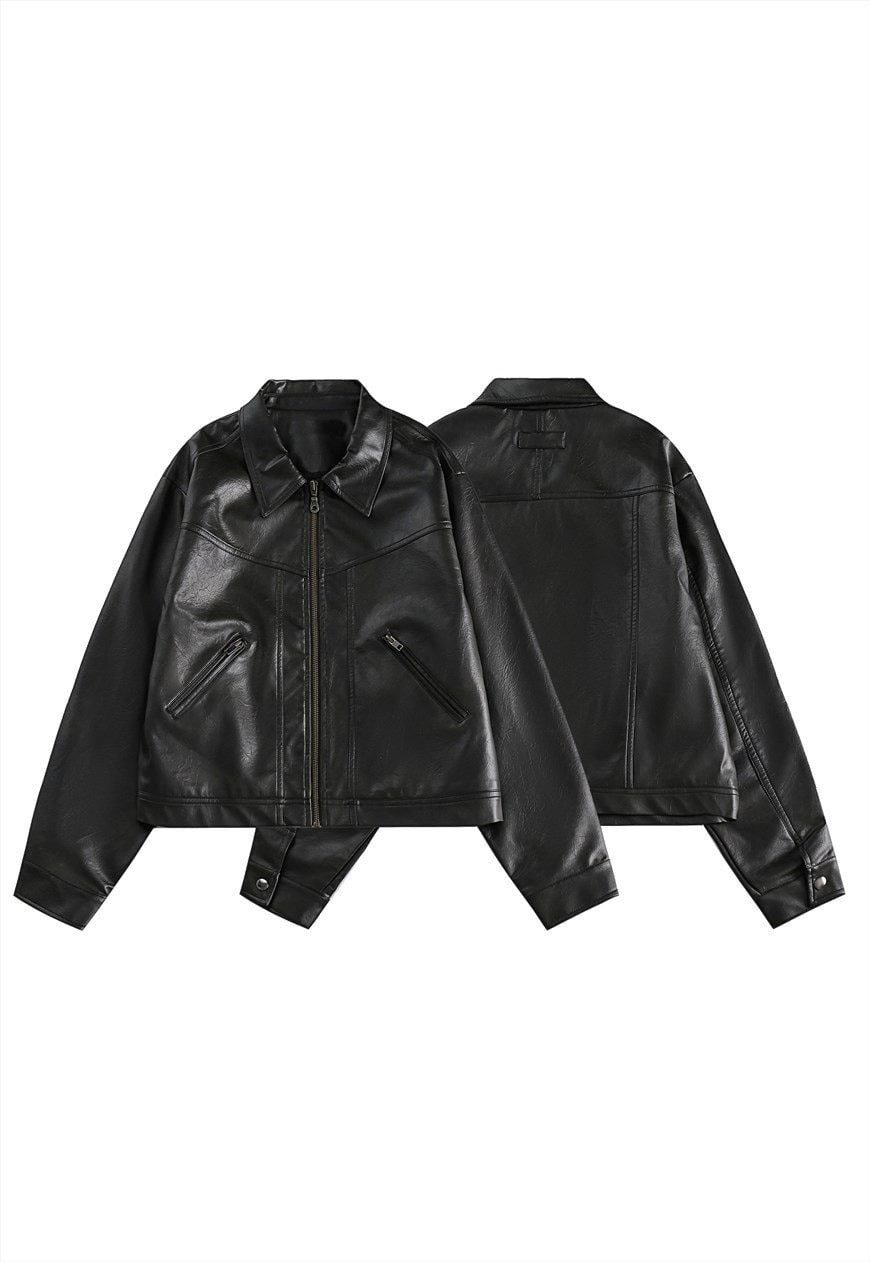 Faux leather jacket racing bomber retro aviator varsity