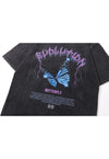 Butterfly print t-shirt cyberpunk tee psychedelic top grey