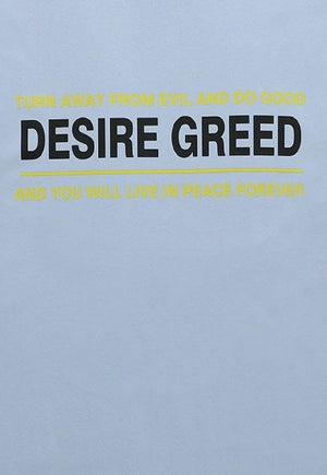 Greed t-shirt grunge tee retro slogan raver top in blue