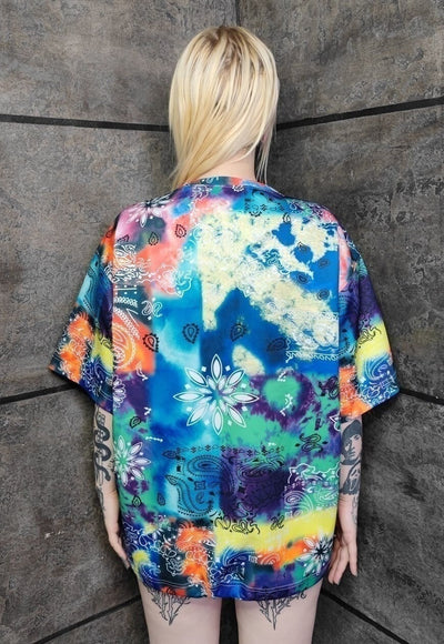 Tie-dye mandala tee handmade bandanna t-shirt in acid blue