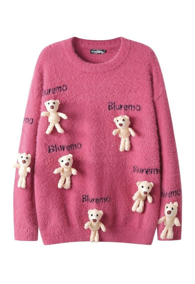 Teddy sweater bear patch jumper knitted Kawaii top in black