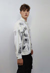 Dirty wash denim jacket paint splatter jean coat in white