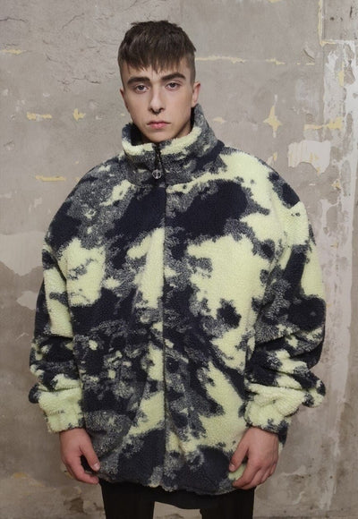 Gradient fleece Bomber handmade tie-dye camo jacket green