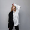 Color block top half white half black t-shirt long sleeve gothic turtleneck divided punk sweatshirt shoulder padded utility jumper black