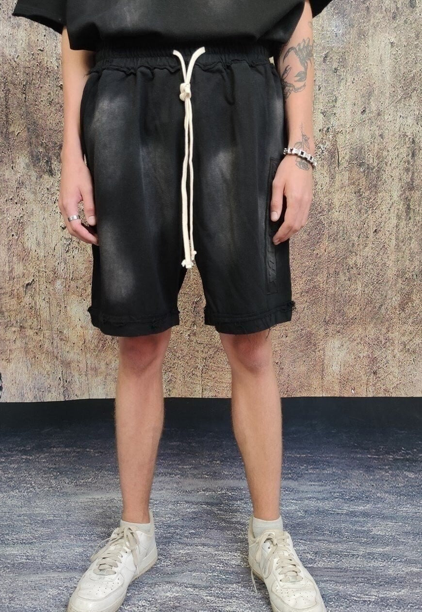 Spray paint graffiti sport set tie-dye shorts Y2K tee black