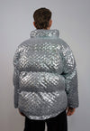 Sequin bomber jacket silver metallic embellished rave puffer