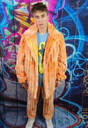 Tie-dye fleece coat handmade 2in1 hood trench jacket orange