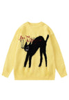 Cat print black yellow knitted kidcore jumper fluffy top