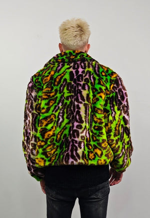 Cropped leopard trench coat green detachable rave bomber